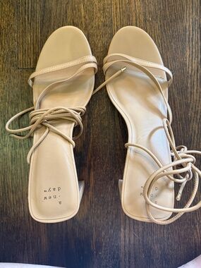 a new day Beige Lace-Up Square-Toe Heeled Sandals